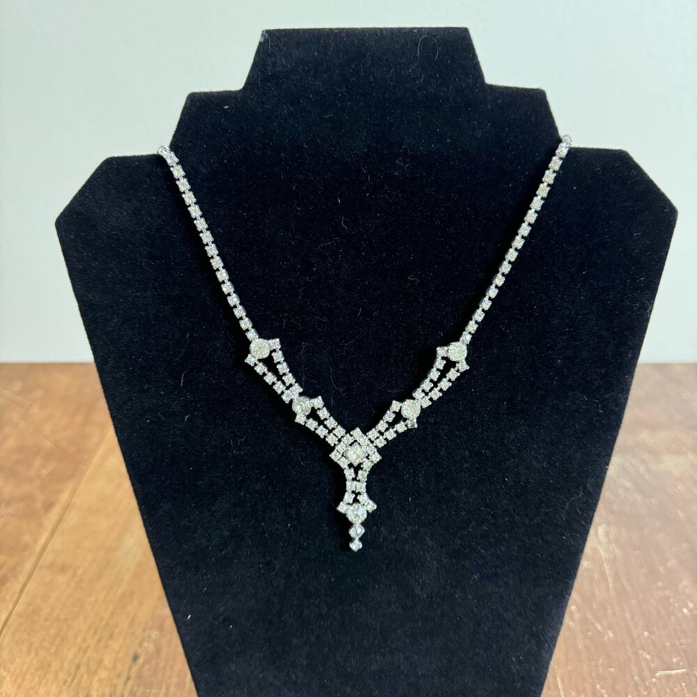 Vintage 50s 60s clear rhinestone faux diamond‎ formal necklace clasp closure